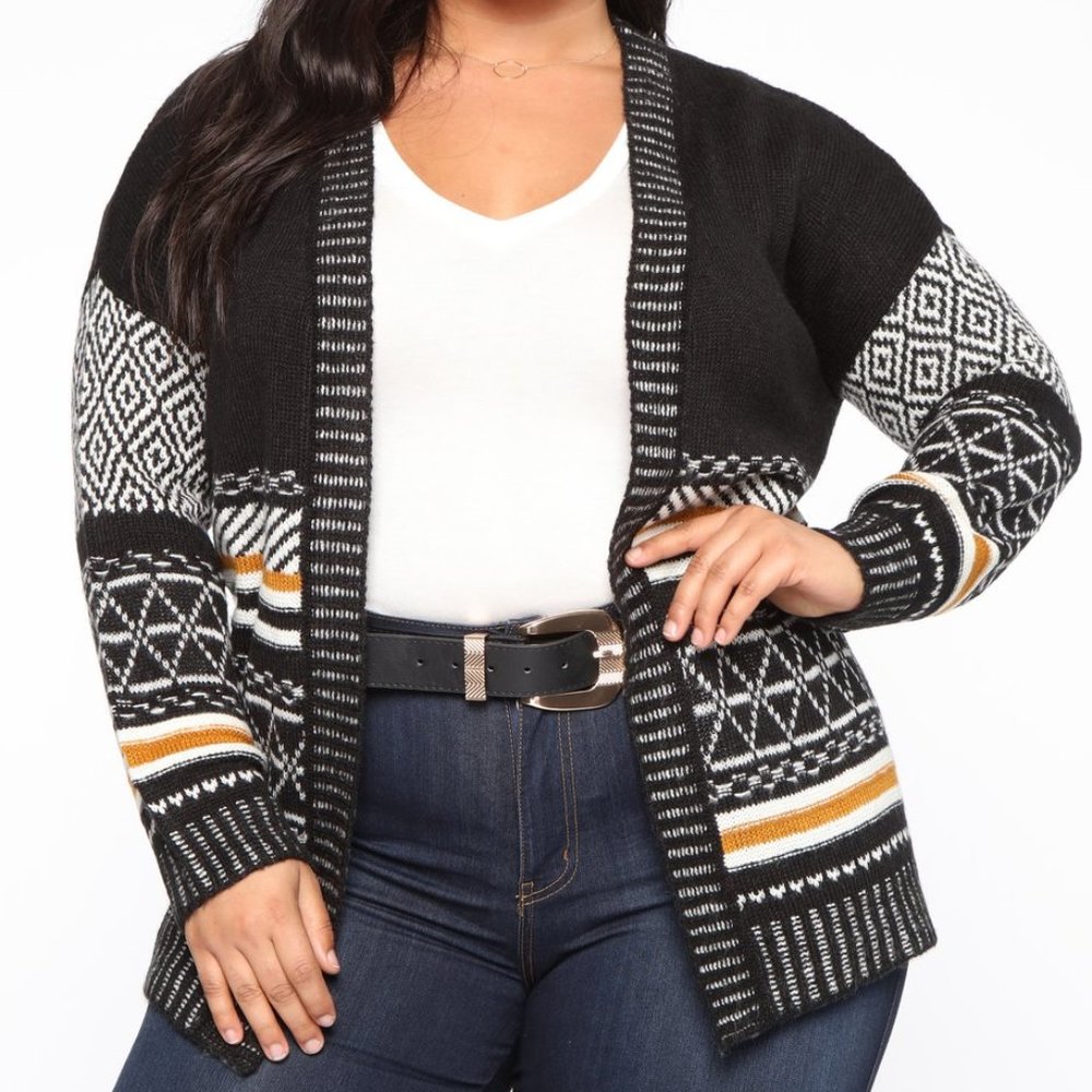 Fashion Nova Après Ski Cardigan - Mustard/Combo